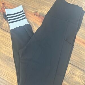Black Leggings with Striped Cuffs
